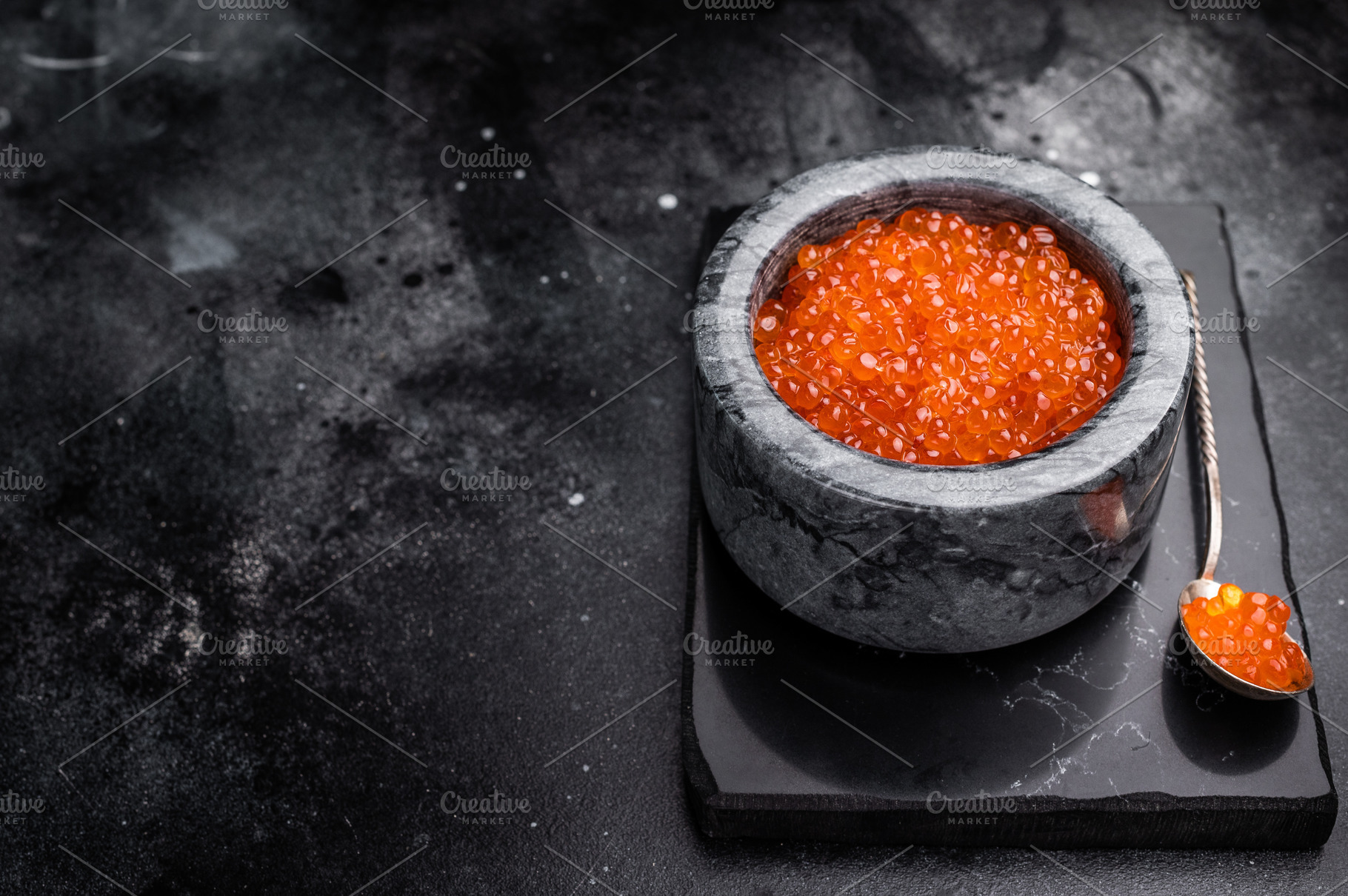 Exquisite salmon roe, vibrant and rich, ideal for adding a touch, a Food & Drink Photo by composter-box@mail.ru
