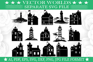 Round Island Lighthouse SVG, an Object Graphic by VectorWorlds