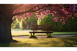 nature park with bench ai generated, a Sports & Recreation Photo by pikepicture