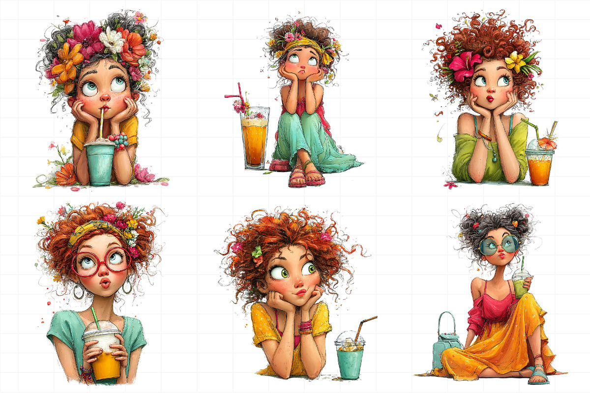 Whimsical Summer Coffee Girl Clipart, an Illustration by Daily.Designs (Photo 6 of 8)
