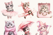 Watercolor Pink Baby Kitten Clipart, an Animal Illustration by SparkyDesignsUS (Thumbnail 2 of 8)