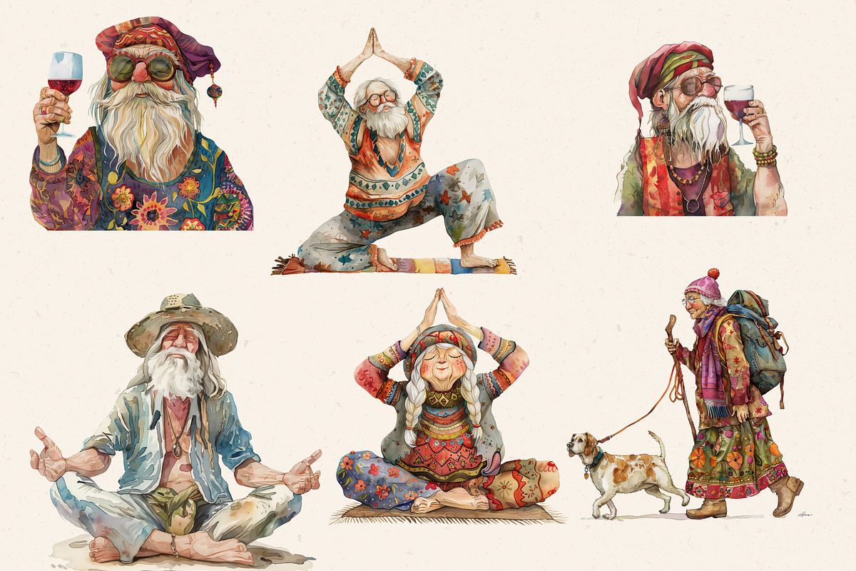 QUIRKY HIPPIE GRANDPARENTS CLIPART, a Person Illustration by Daring Digies (Photo 7 of 14)