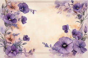 Watercolor floral frame purple flowe, a Photo by Pixeness Studio
