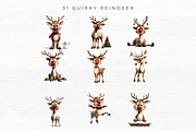 Quirky Reindeer Clipart, a Seasonal Illustration by EllyandLima (Thumbnail 5 of 6)