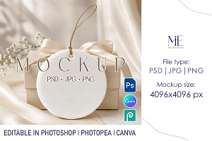 Round Ceramic Ornament Mockup, a Merchandise Mockup by Mie Mockup Studio