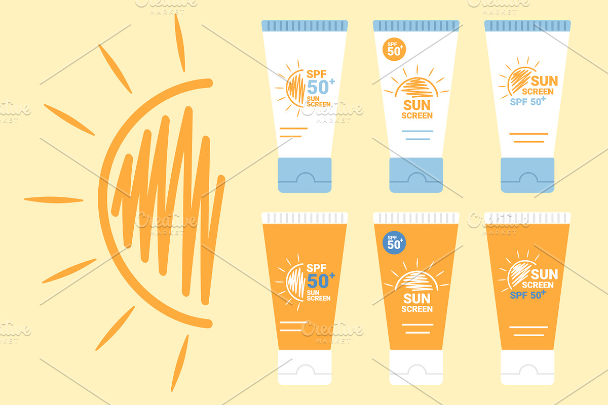 Sunscreen Product Design Set, a Healthcare Illustration by PsychocheArt (Photo 1 of 3)