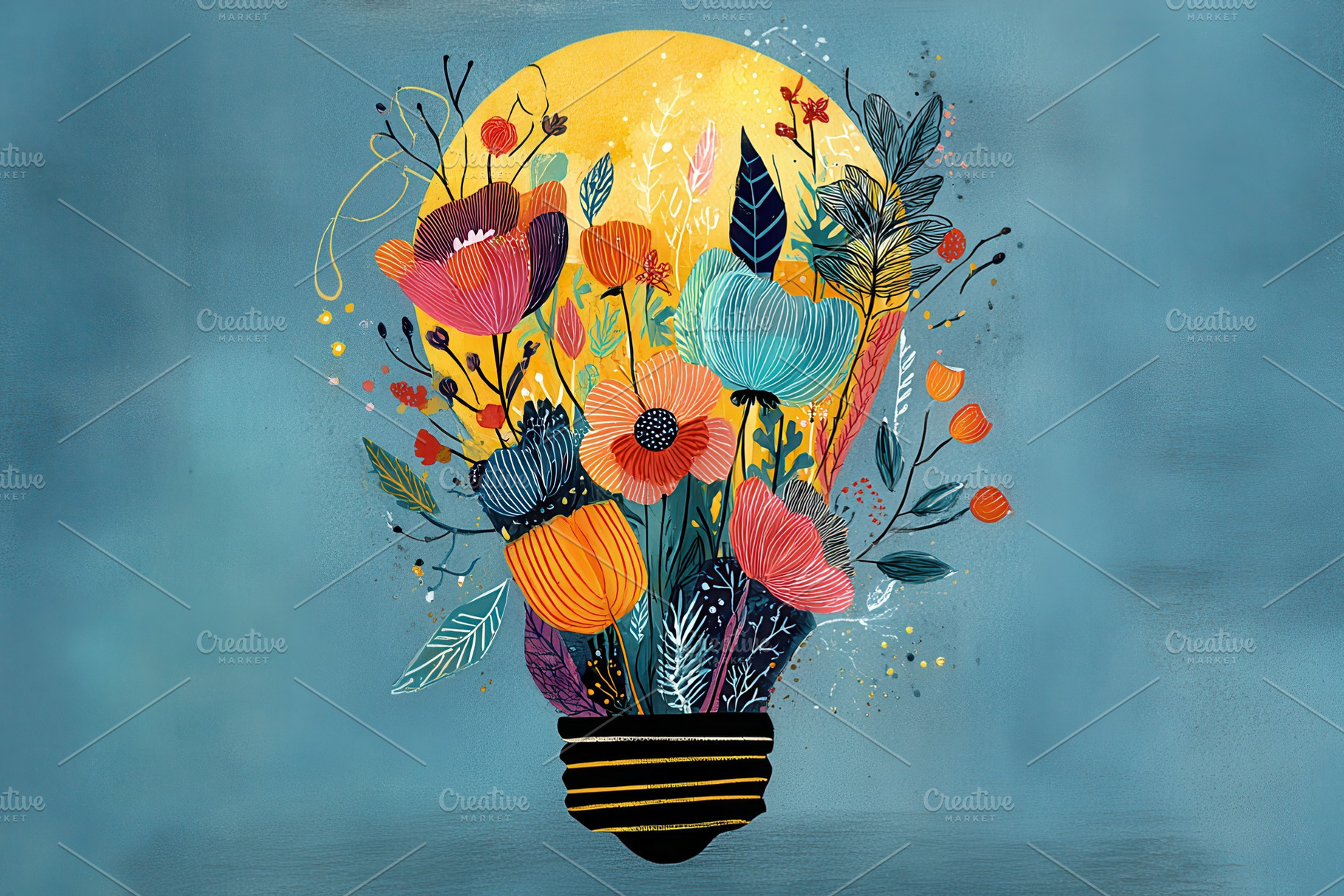 Colorful flowers in a light bulb, a Photo by Pavel_design
