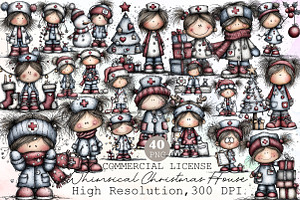 Christmas Nurse Girl Clipart, an Illustration by Sublimation Artist