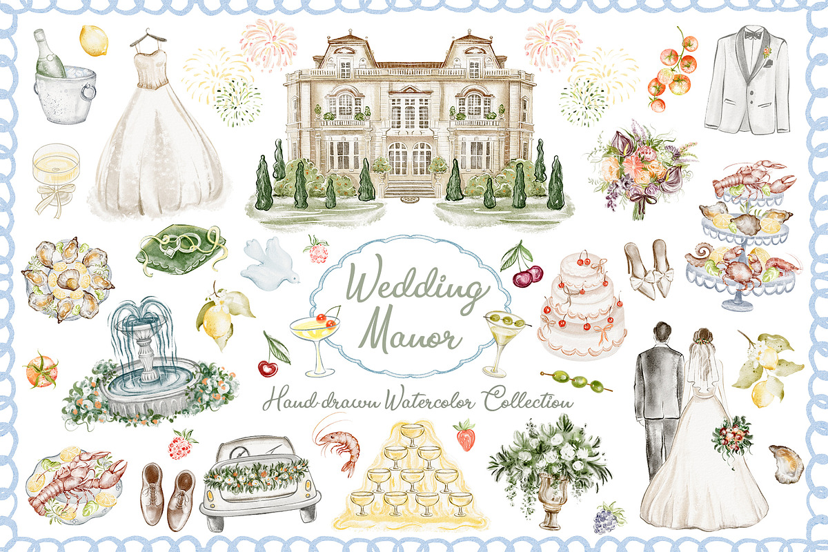 Watercolor Villa Wedding Clipart Set, an Object Illustration by LenArt (Photo 1 of 14)