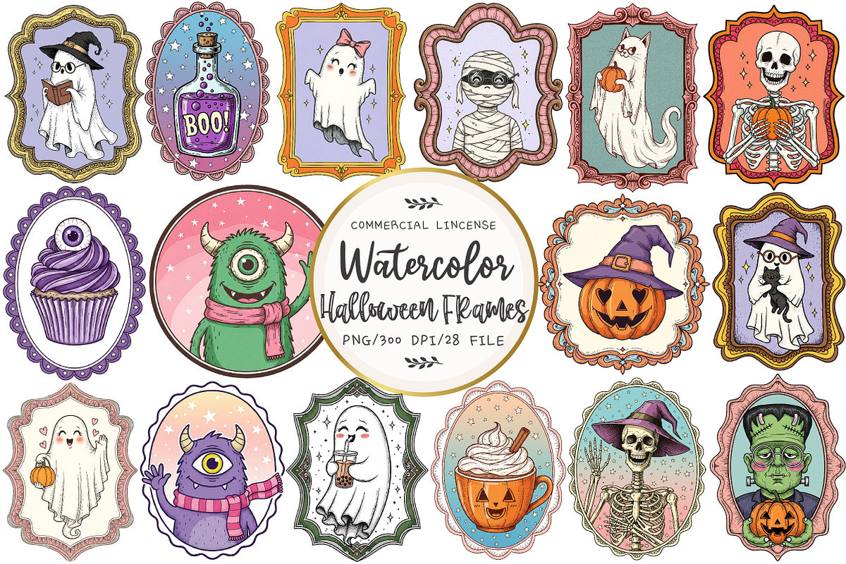 Vintage Halloween Frames Clipart, an Illustration by OK Design (Photo 1 of 5)