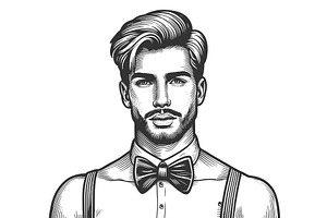 Stylish Man With Bow Tie Engraving