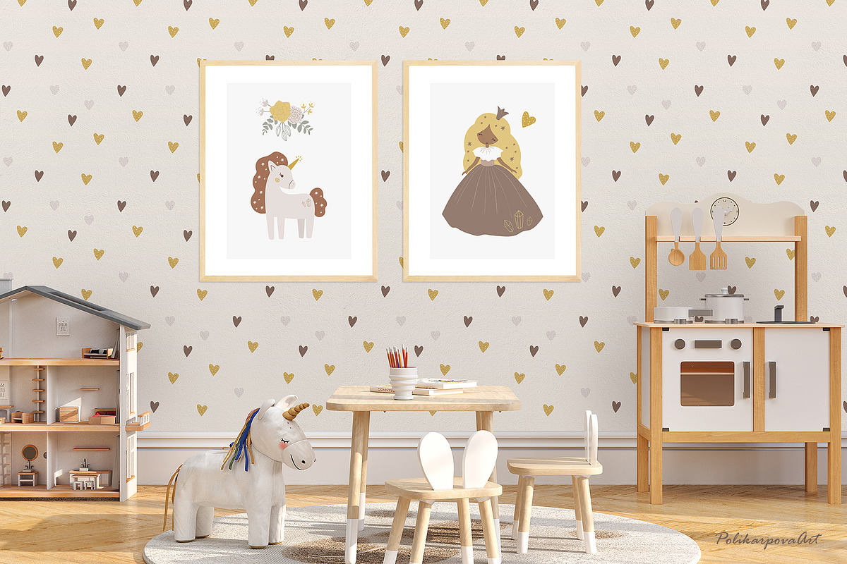 Princess & Unicorn clipart & pattern, an Animal Illustration by polikarpovaart (Photo 10 of 11)