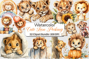 Cute Lion Peeking Around Corner, an Illustration by DreamCafeArt