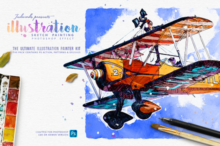Illustration Sketch PS Action, an Action Add-On by IndWorks Design