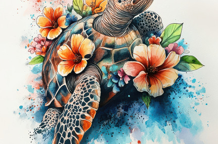 Watercolor Sea Turtle with Vibrant F, an Abstract Photo by Pixeness