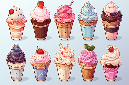 Set of colorful Ice cream cone carto, a Food & Drink Photo by Pixeness
