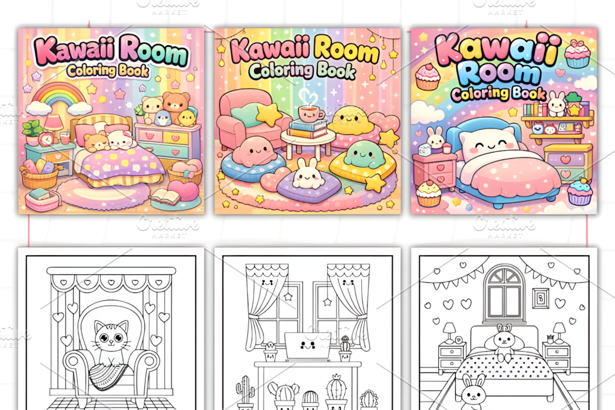 Bold Easy Cozy Kawaii Room Coloring, a Decorative Illustration by Ink Gallery (Photo 2 of 3)