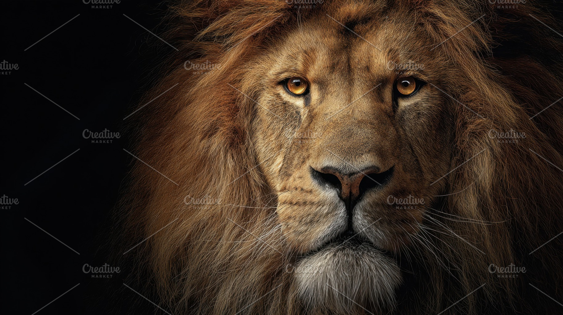Lion gazes fiercely in dark, a Photo by Beautiful things