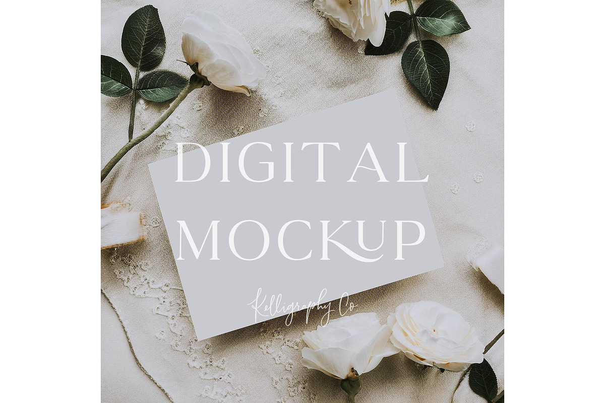 White Rose Invitation Card Mockup, a Mockup by Kelligraphy Co. (Photo 1 of 2)