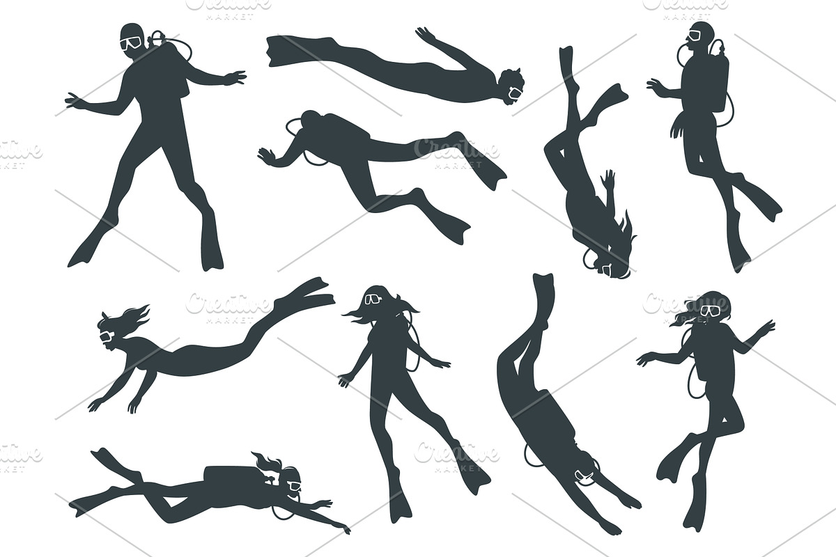 Underwater swimmers silhouettes, a Sport Illustration by YummyBuum