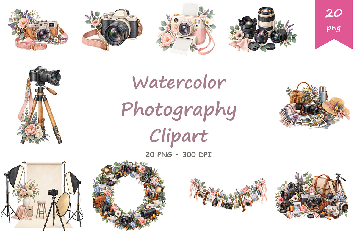 Watercolor Photography Clipart, a Decorative Illustration by BerryPieArt (Photo 1 of 4)