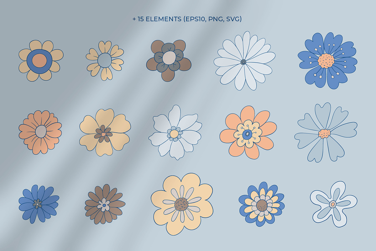 Trendy Retro Floral Patterns, a Pattern Graphic by Tiger and Flower (Photo 4 of 20)
