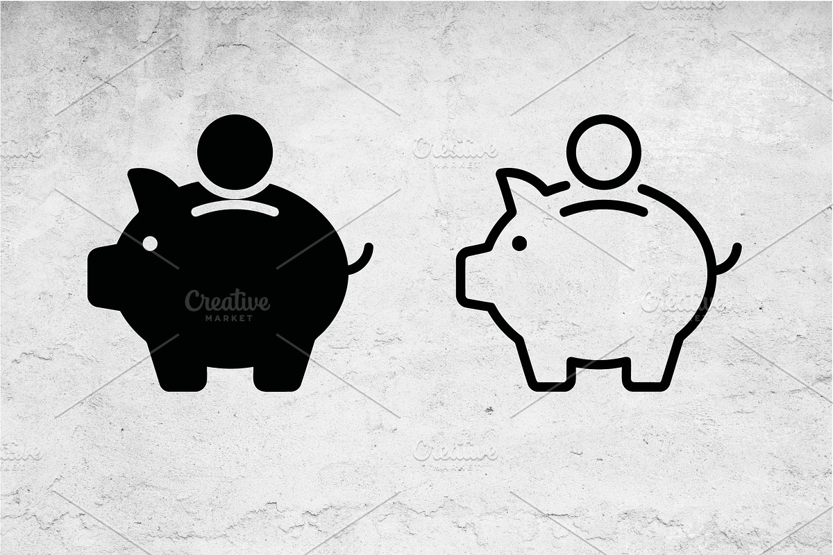 Piggy Bank Money Icons Glyph Outline, an Outline Icon by Artonix (Photo 2 of 2)
