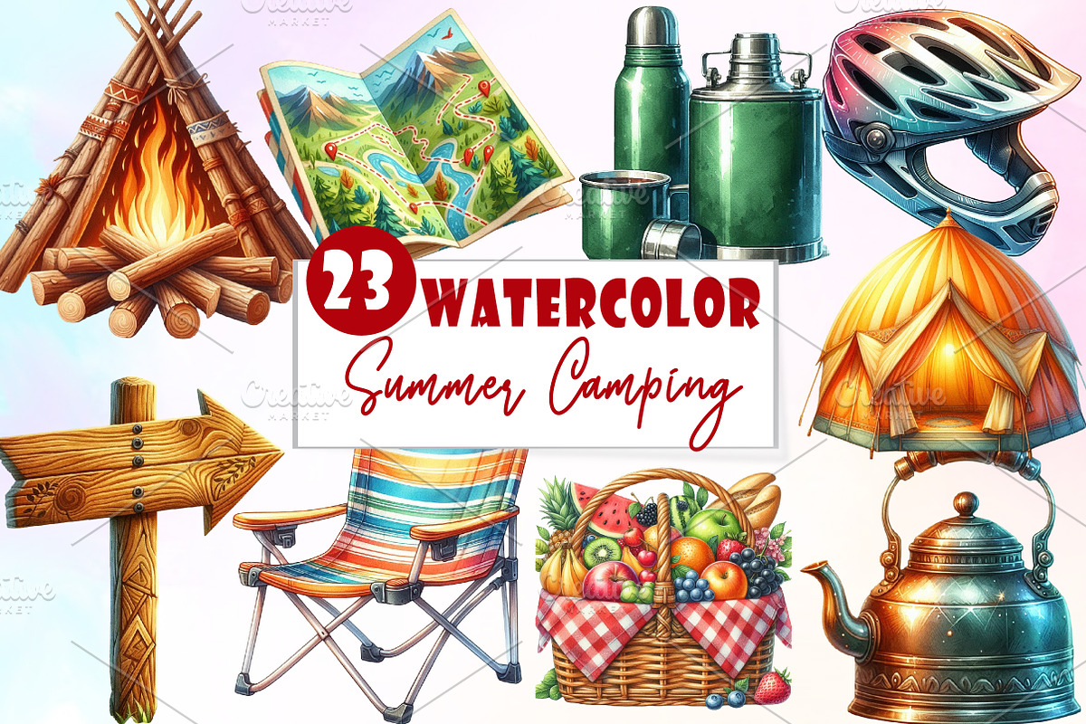 Summer Camping Clipart, an Illustration by Watercolor design (Photo 1 of 5)