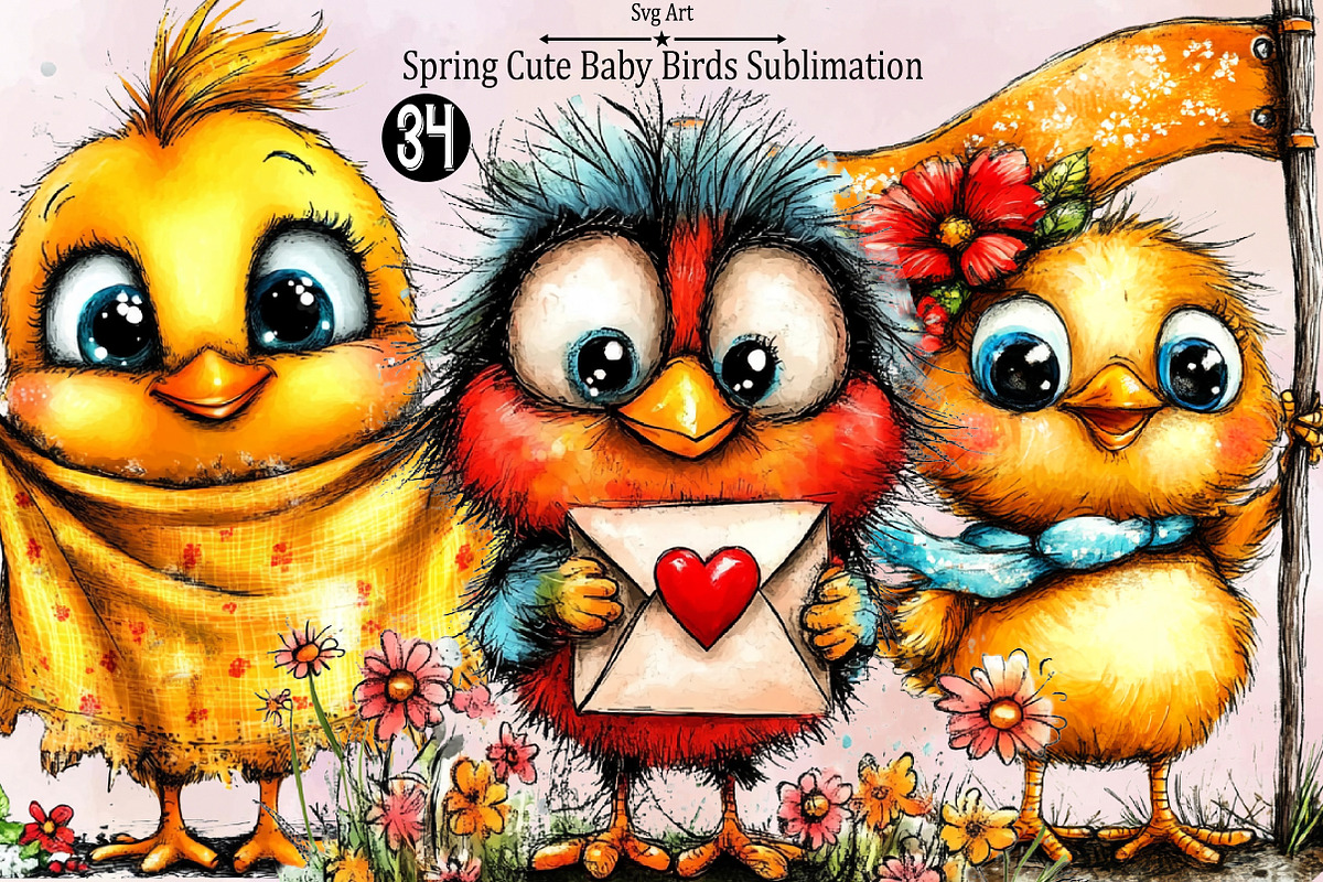 Spring Cute Baby Birds Sublimation C, an Illustration by SVGArt (Photo 1 of 9)