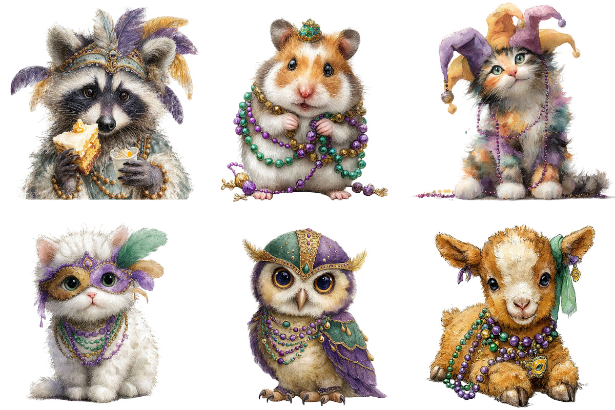 Quirky Mardi Gras Animals Sublimatio, an Illustration by Designworld (Photo 8 of 8)