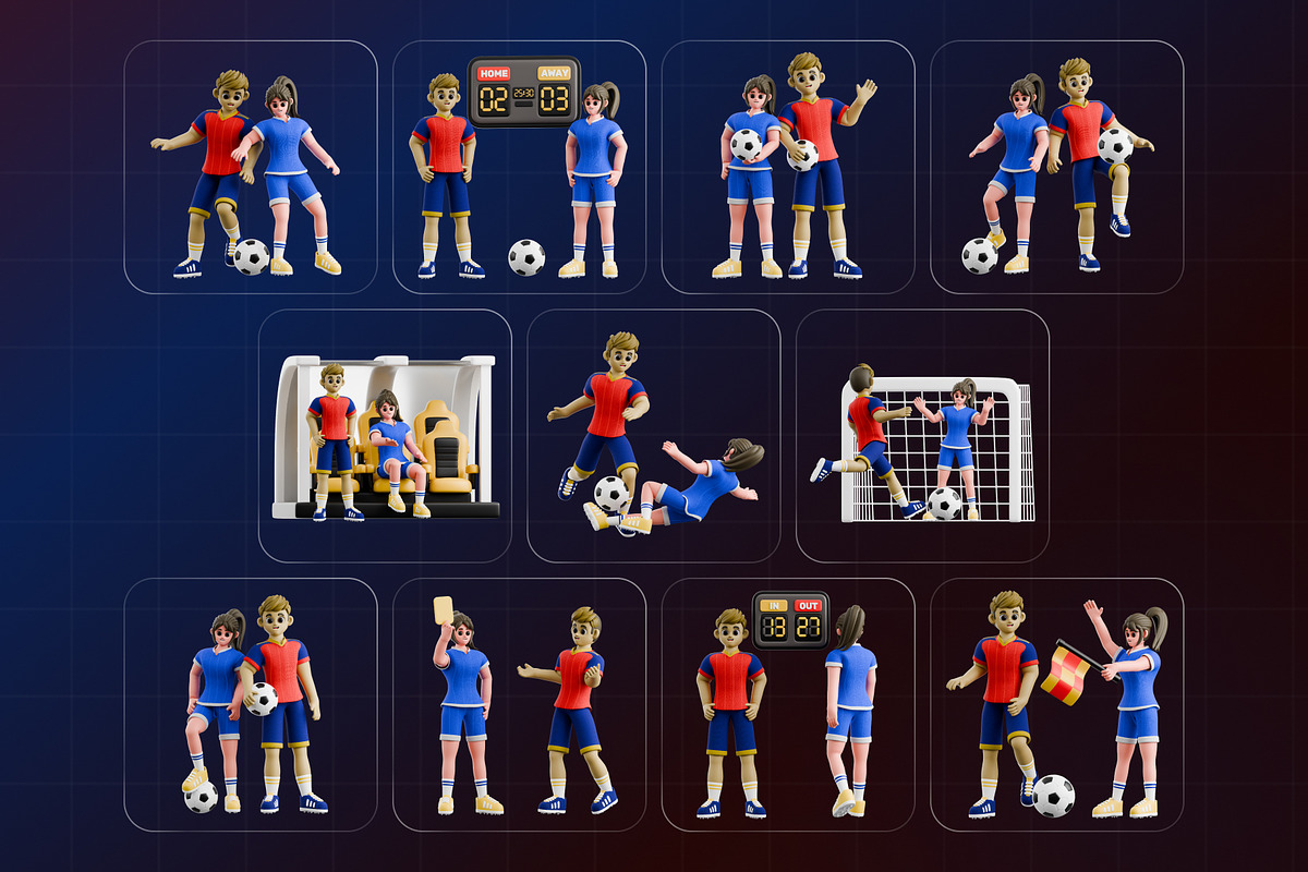 Football Play 3D Character Pack, a Characters & Person 3D Model by Haps Space (Photo 4 of 4)