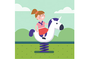 Girl Riding A Spring Horse Ride