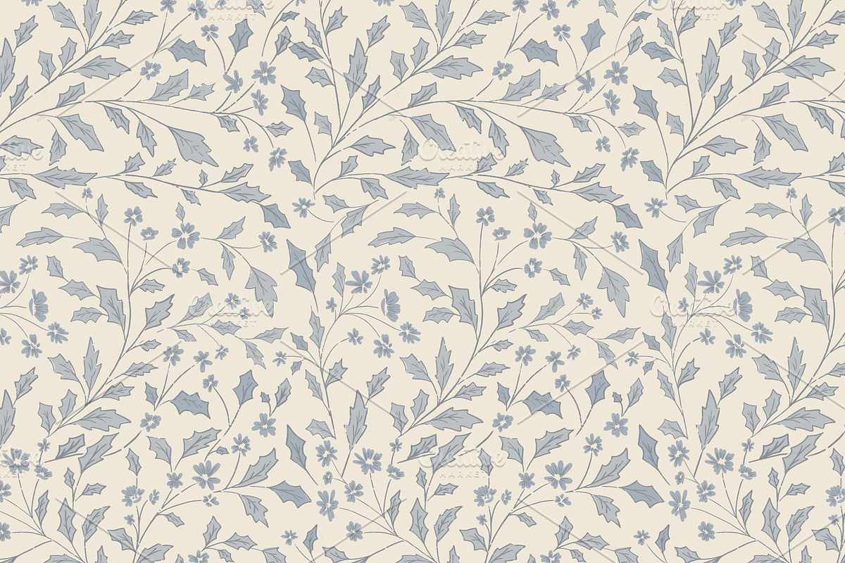 French Blue Beige Trailing Floral, a Graphic by Mieken Petra Designs (Photo 2 of 3)