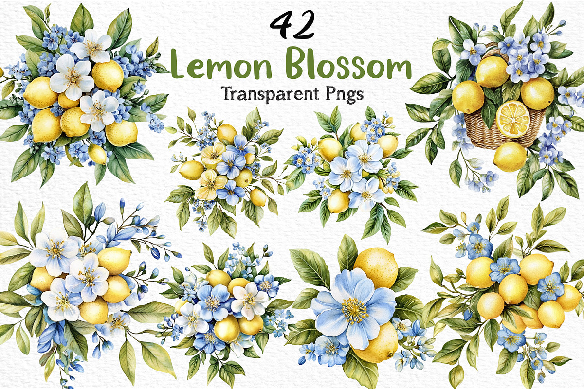Watercolor Lemon Blossom Clipart, an Illustration by Craft Nest (Photo 1 of 12)