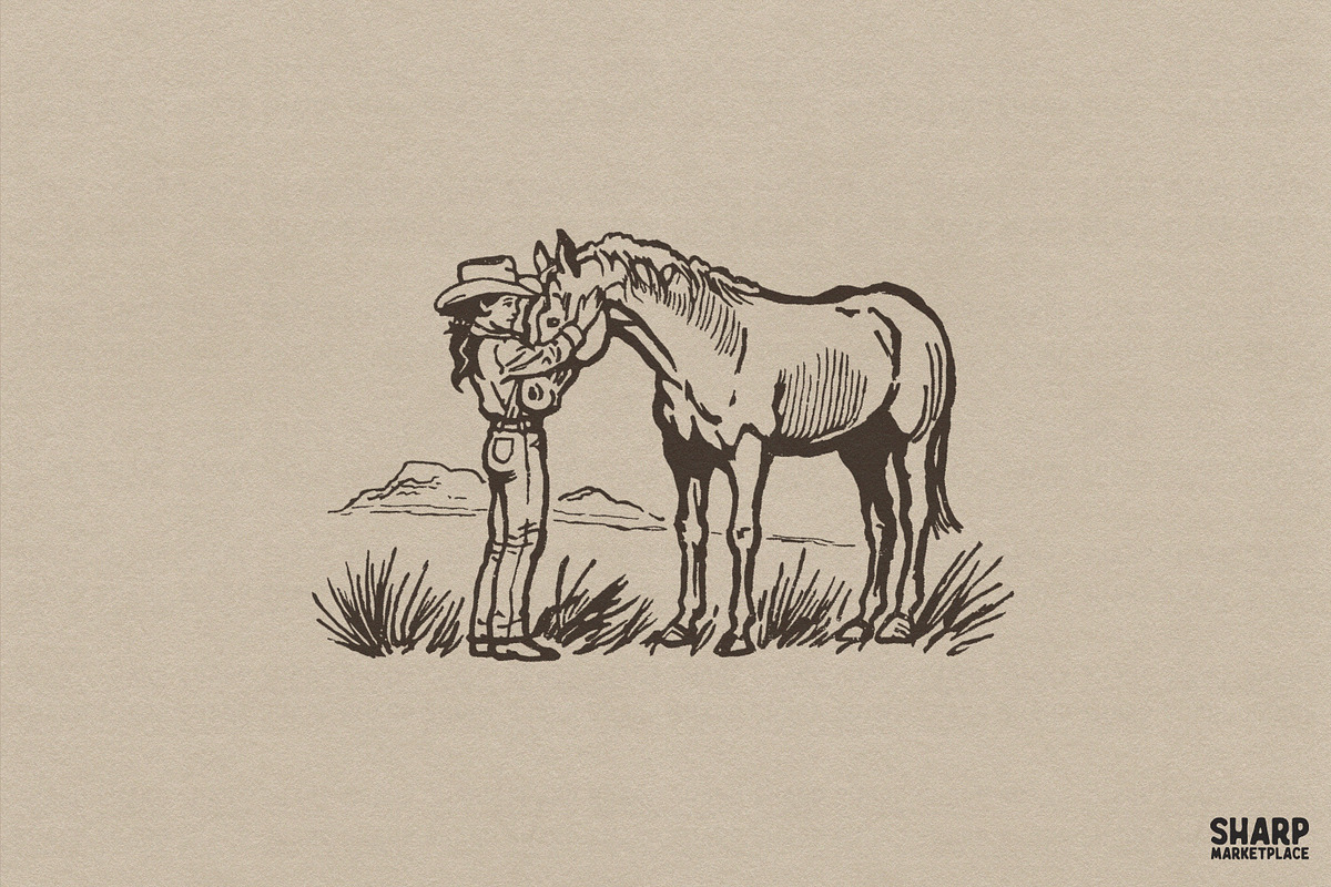 Vintage Sketch Cowgirl Petting A, an Object Graphic by SharpMarketplace (Photo 1 of 4)