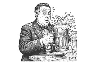 Startled Man Spilling Giant Beer Mug