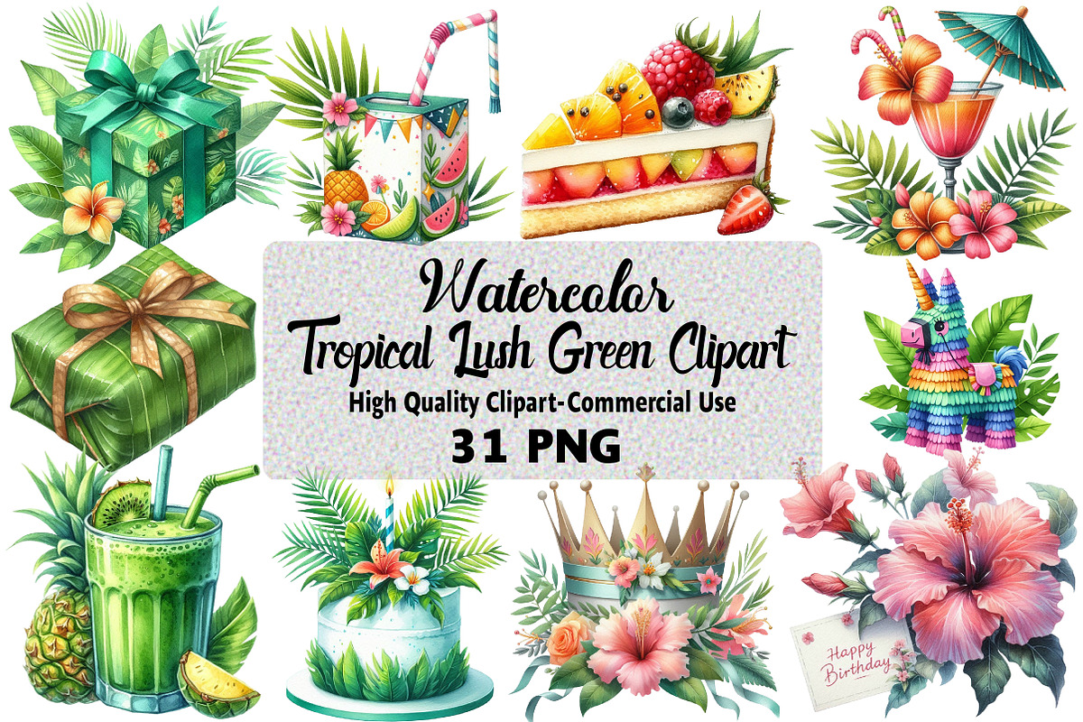 Tropical Lush Green Birthday Clipart, an Illustration by Daily.Designs (Photo 1 of 5)