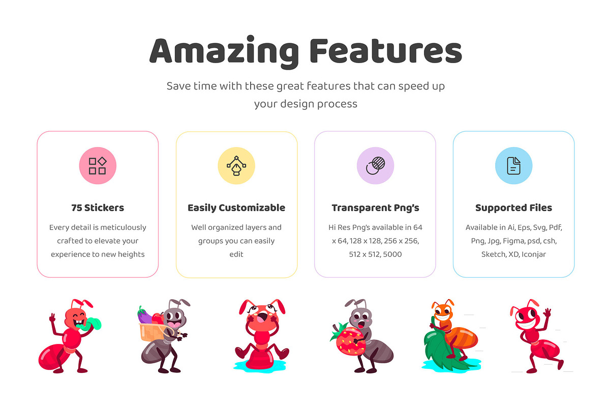 Ant Cartoon Stickers Pack, an Emoji Icon by Vectors Market (Photo 2 of 6)