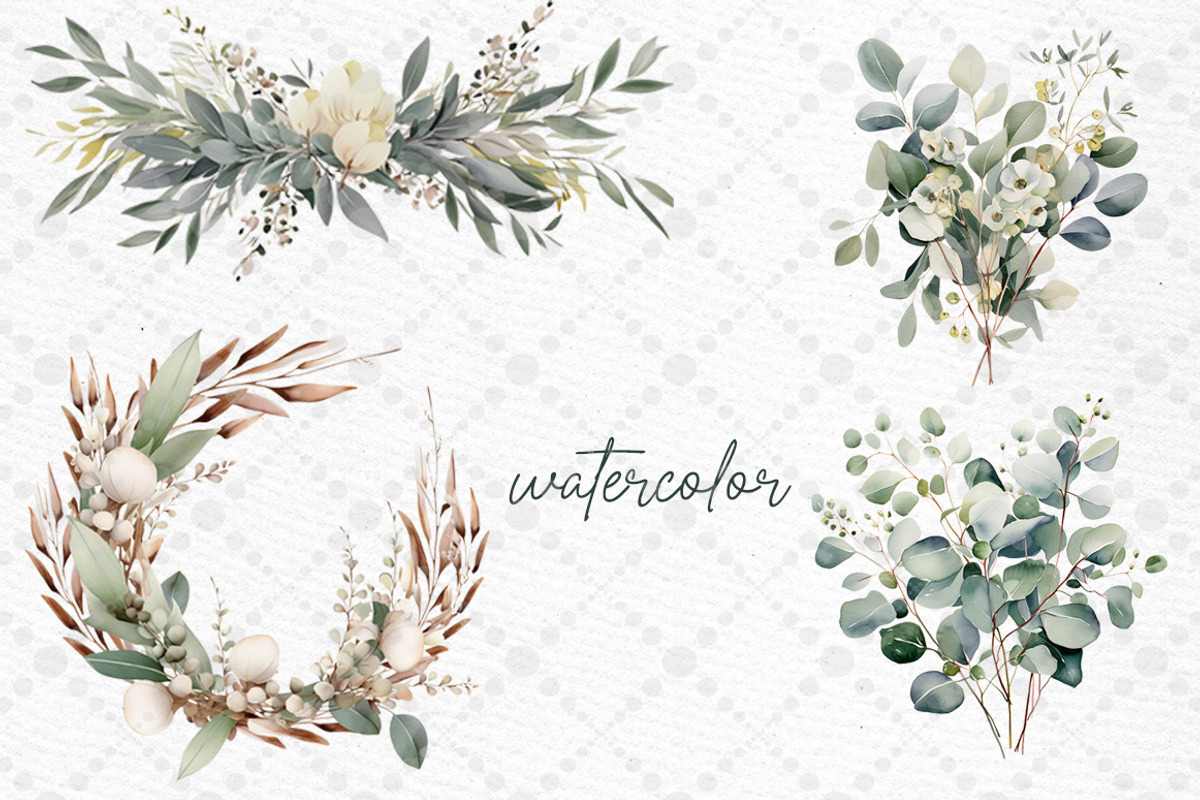Greenery Watercolor PNG Eucalyptus, a Decorative Illustration by LeCoqDesign (Photo 2 of 5)
