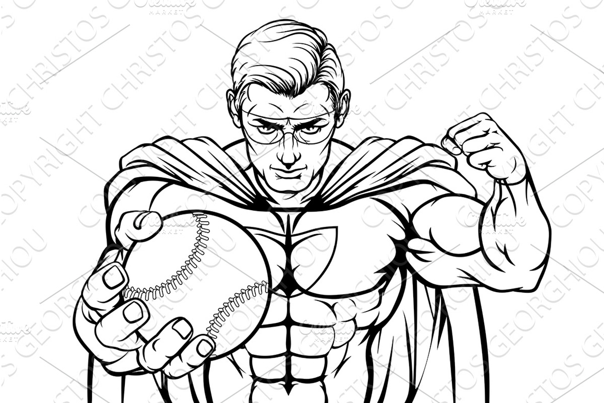 Superhero Holding Baseball Ball, a Sport Illustration by Christos Georghiou