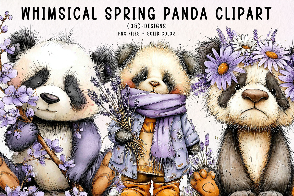 Whimsical Spring Panda Clipart, an Illustration by CreationArt (Photo 1 of 13)