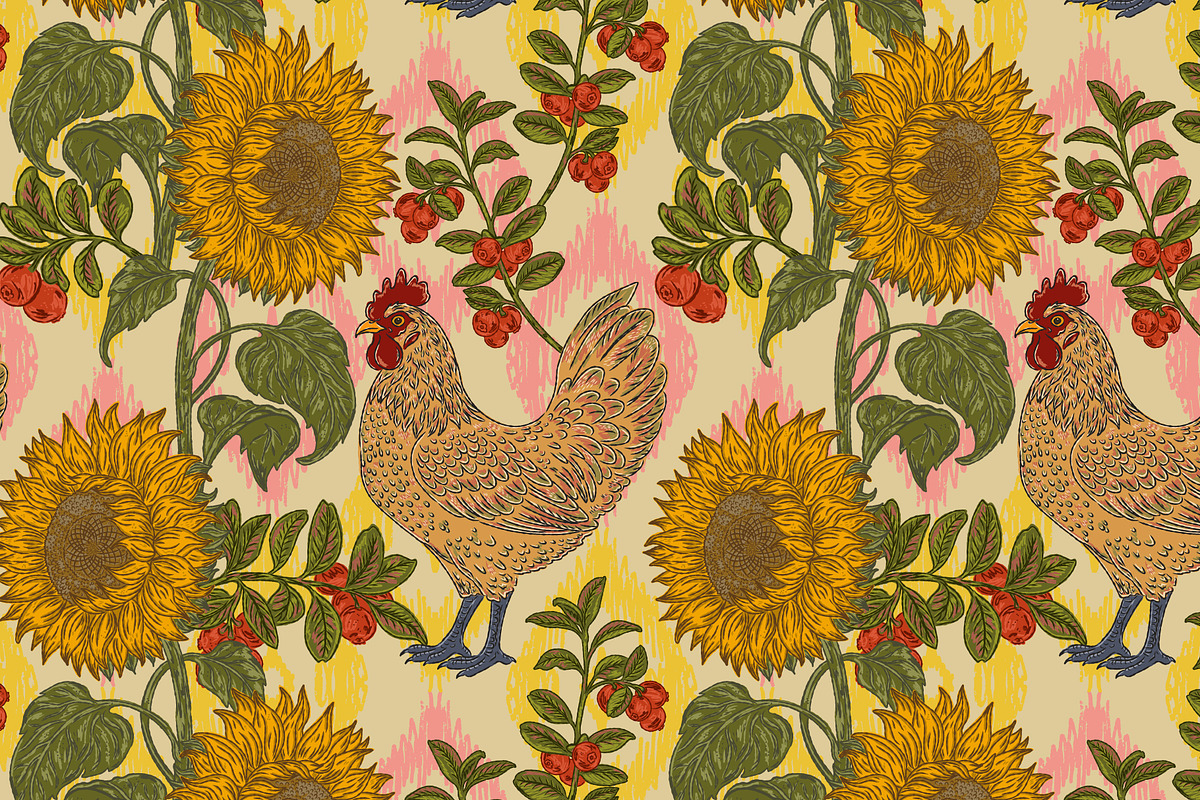 Sunflowers Cranberries and Hen, a Pattern Graphic by NayaChu (Photo 8 of 9)