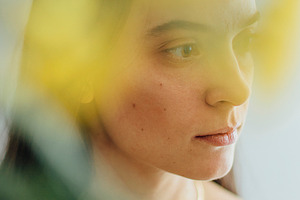 Portrait of a young woman in mirror stock photo containing woman and women