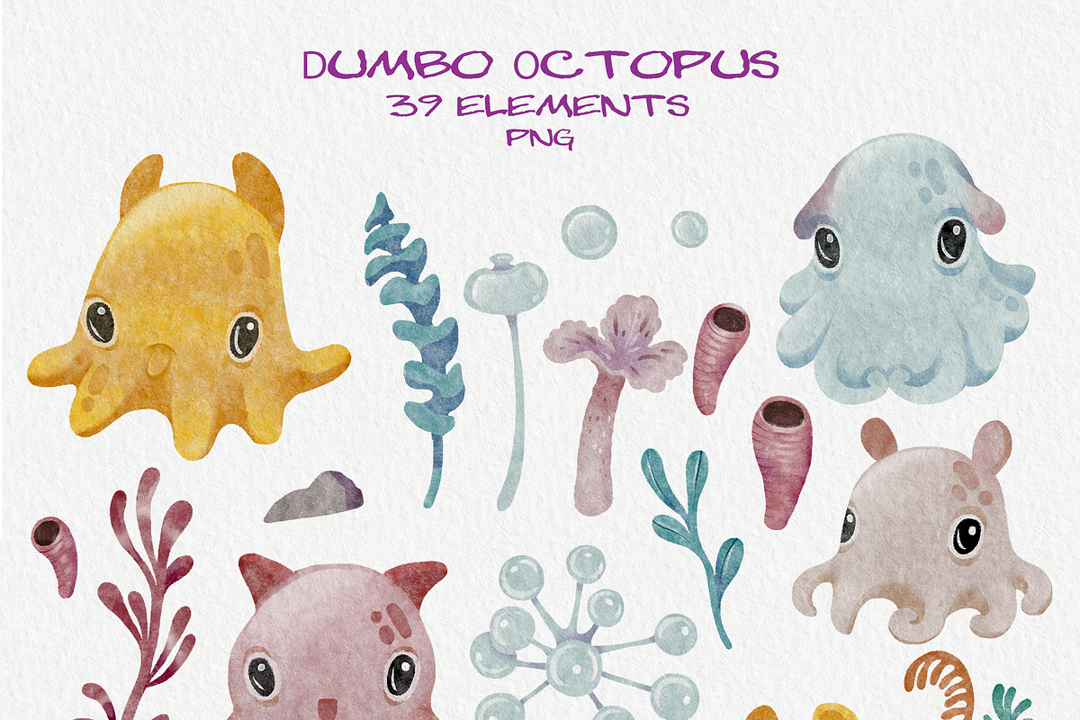 Dumbo Octopus Clipart and Patterns, an Animal Illustration by LukaJreym (Photo 8 of 9)