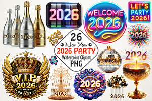 2026 New Year Party Clipart, an Illustration by RobertsArt