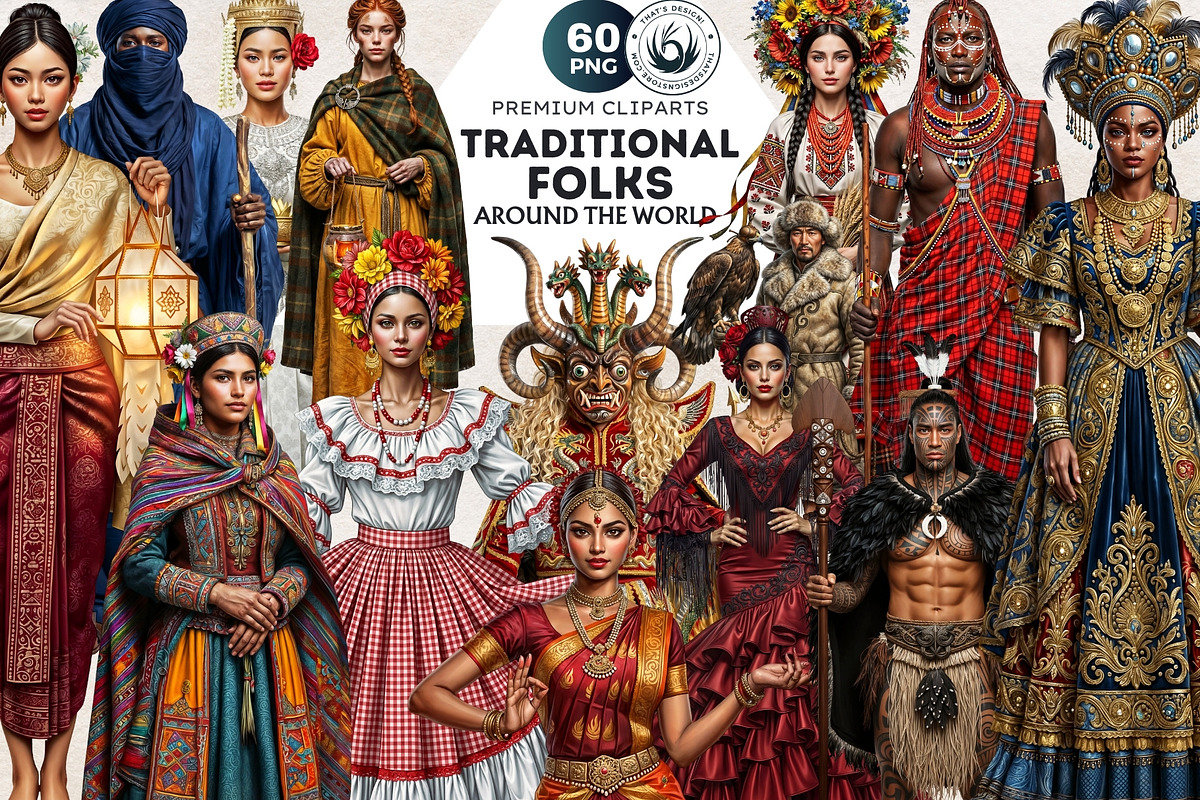 Traditional Folks World Cliparts, a Person Illustration by ThatsDesignArt (Photo 1 of 17)