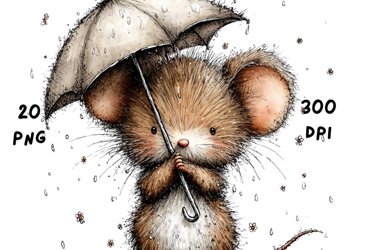 Whimsical Spring Rainy Mouse, an Animal Illustration by GiraffeCreative (Photo 15 of 20)