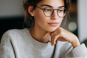 Young woman wearing glasses working, a Business Photo by MistyDay