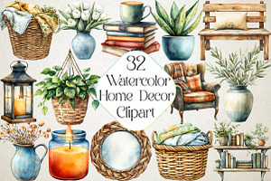 Watercolor Home Decor Clipart Bundle, an Illustration by DreamPrint404