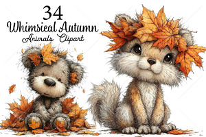 Whimsical Autumn Animals Clipart, a Seasonal Illustration by Canvas Craft